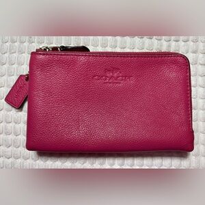 COACH Pink Double Zip Corner Wallet